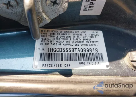 1996 Honda Accord Ex/Ex-R from USA, damaged, VIN 1HGCD5658TA089818